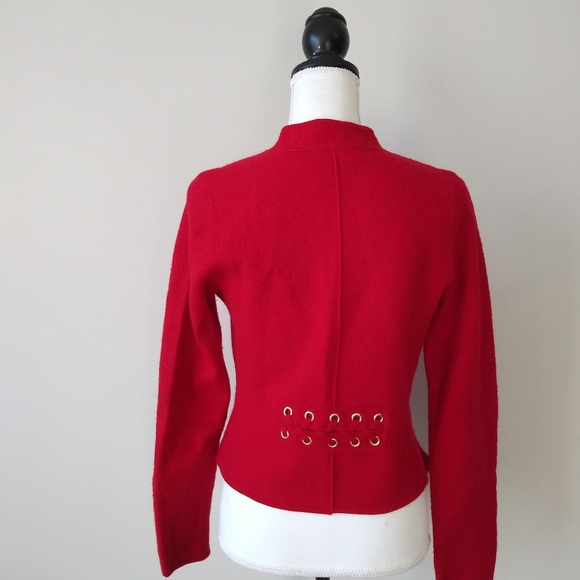 Cache Wool Jacket Red Blazer Lace Up Hook Sz Small - Picture 2 of 8